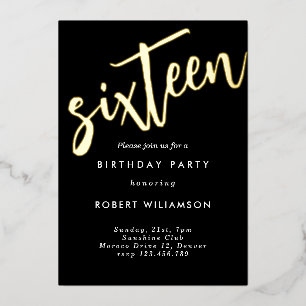 Gold sixteen birthday invitation