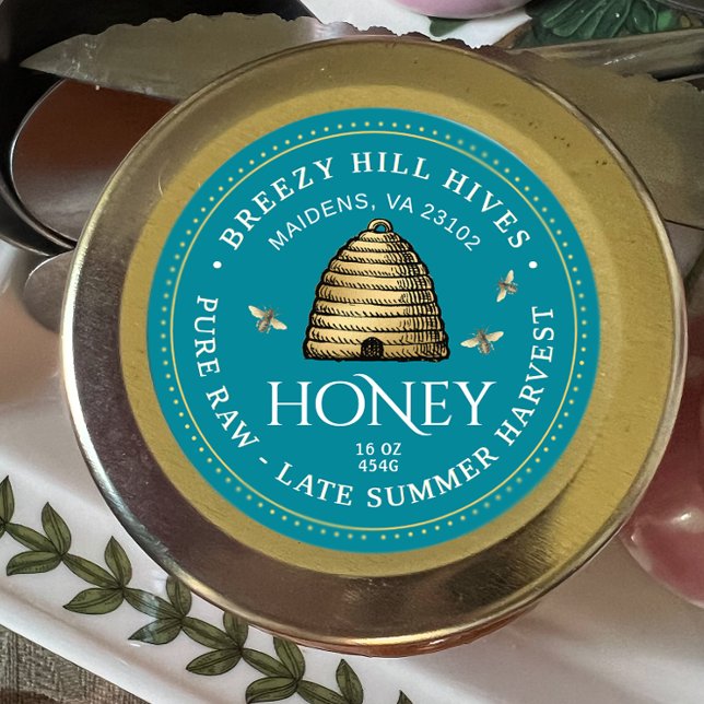 Gold Skep with Honeybees  Classic Round Sticker (Creator Uploaded)
