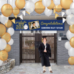 Gold Sketch 2024 One Photo Modern Graduation Party Banner