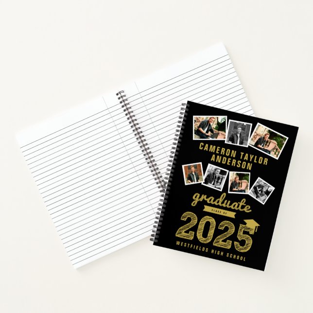 Gold Sketch 2025 Grad 7 Photo Collage Graduation Notebook (Inside)