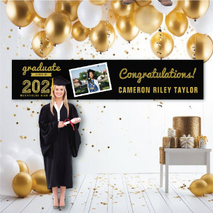 Gold Sketch Class of 2026 Photo Graduation Party Banner