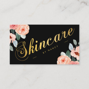 Gold Skincare Script Calligraphy Watercolor Floral Business Card