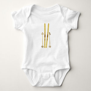 Gold Skis And Poles   Retro Ski Holiday Baby Bodysuit