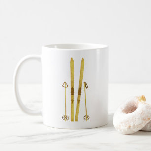 Gold Skis And Poles   Retro Ski Illustration Coffee Mug