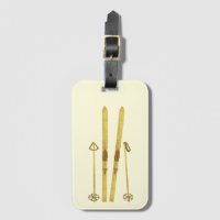 Gold Skis And Poles | Retro Ski Illustration Cream