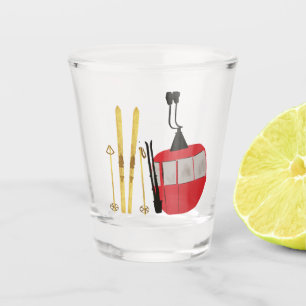 Gold Skis And Poles Retro Ski Lift Holiday Shot Glass