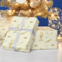 Gold Skis And Poles | Retro Ski Pattern Cream