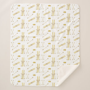 Gold Skis And Poles Retro Ski Pattern Sherpa Blanket