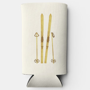 Gold Skis And Poles Vintage Ski Cream Seltzer Can Cooler
