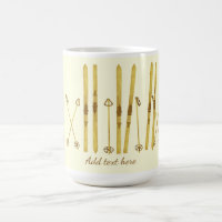 Gold Skis Poles | Vintage Ski Illustration Cream