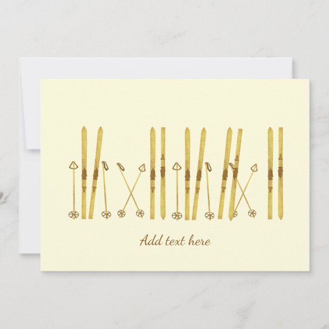 Gold Skis | Vintage Ski Cream Winter Holiday Card (Front)