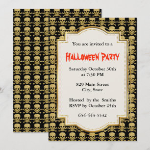 Gold Skull And Crossbones Halloween Party Invitation