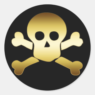 GOLD SKULL & CROSSBONES CLASSIC ROUND STICKER