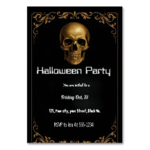 Gold Skull Halloween Party Invitation – Elegant Bl