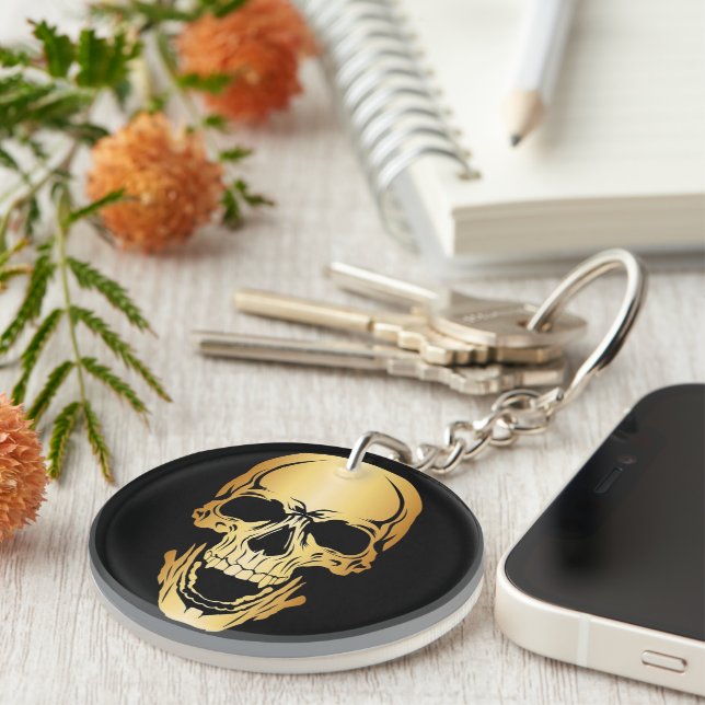 Gold Skull Key Chain Acrylic Circle (Front Right)