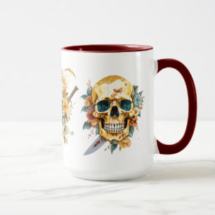 Gold Skull on white mug