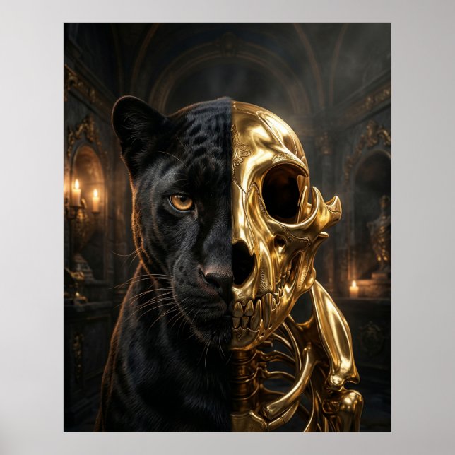 Gold Skull Panther Portrait Poster (Front)