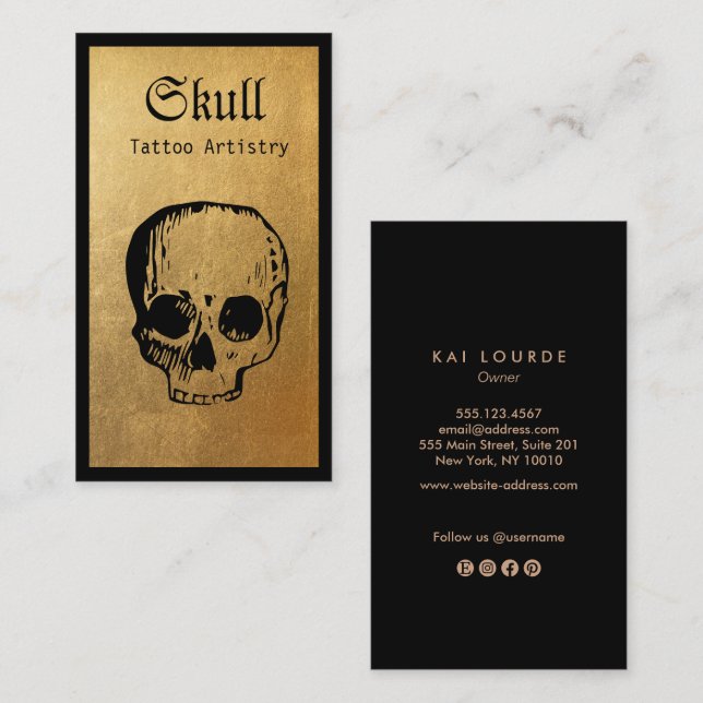Gold  Skull Tattoo Artist Business Card (Front/Back)
