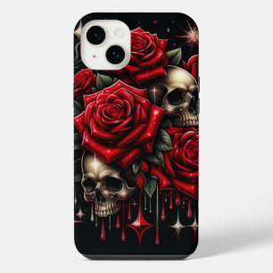 Gold Skulls & Red Roses Sparkle Gothic Glamour iPhone 14 Plus Case