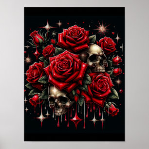 Gold Skulls & Red Roses Sparkle Gothic Glamour Poster