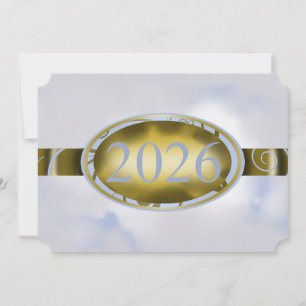 Gold & Sky-Blue Graduation Floral Button 2026 Card