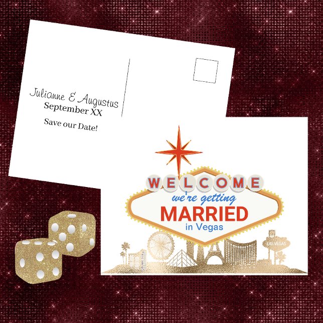 Gold Skyline Las Vegas Wedding Save the Date Postcard (Creator Uploaded)