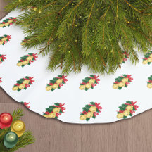 Gold Sleigh Bell Green Garland Red Ribbons Pattern