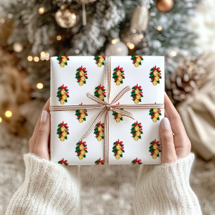 Gold Sleigh Bells Christmas Garland Red Ribbons Wrapping Paper