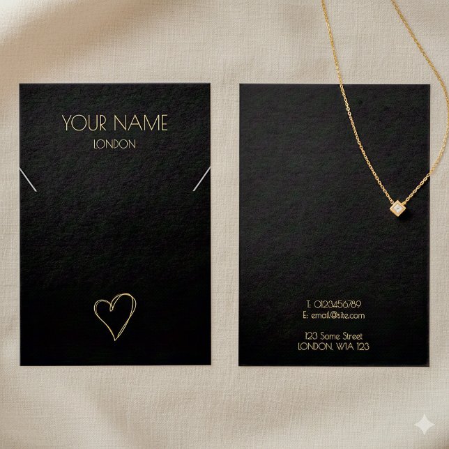 Gold small heart necklace or bracelet display card (Gold small heart necklace or bracelet display card.)
