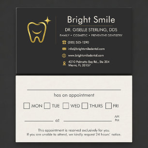 Gold Smile Tooth Black Dental Dentist Appointment Card