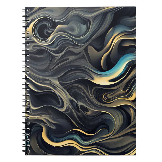 Gold Smoke Swirls On Black Notebook (Front)