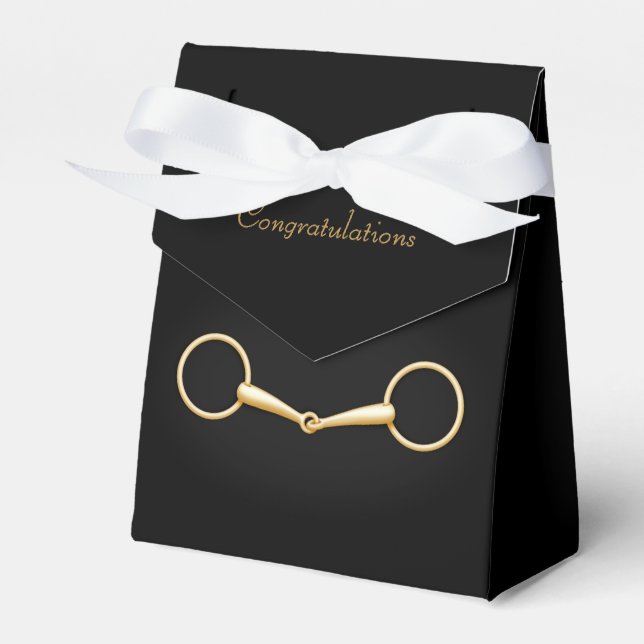 Gold Snaffle Bit Elegant Custom Equestrian Favour Box (Front Side)