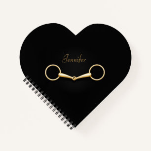 Gold Snaffle Bit Personalised Equestrian Heart Notebook