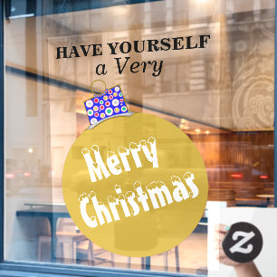 Gold Snow Capped Ornament Ball Merry Christmas