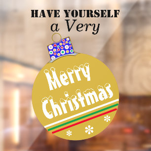 Gold Snow Capped Ornament Green Red Stripes
