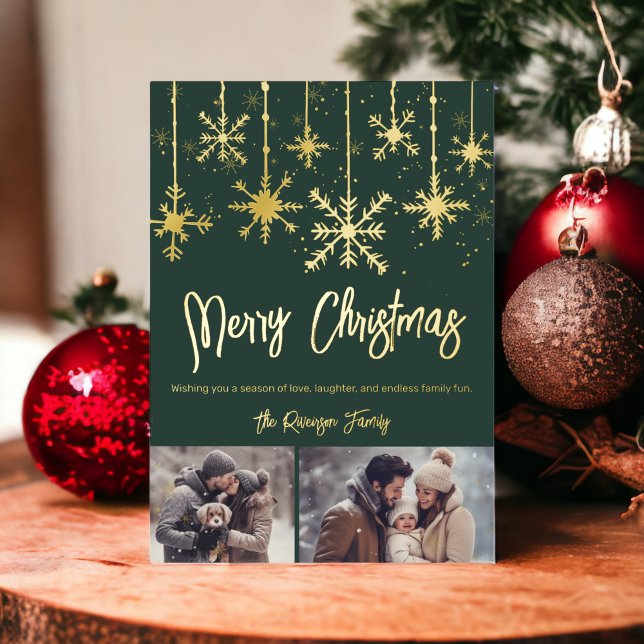 gold snow elegant merry christmas 2 photos (gold snow elegant merry christmas 2 photos foil invitation)