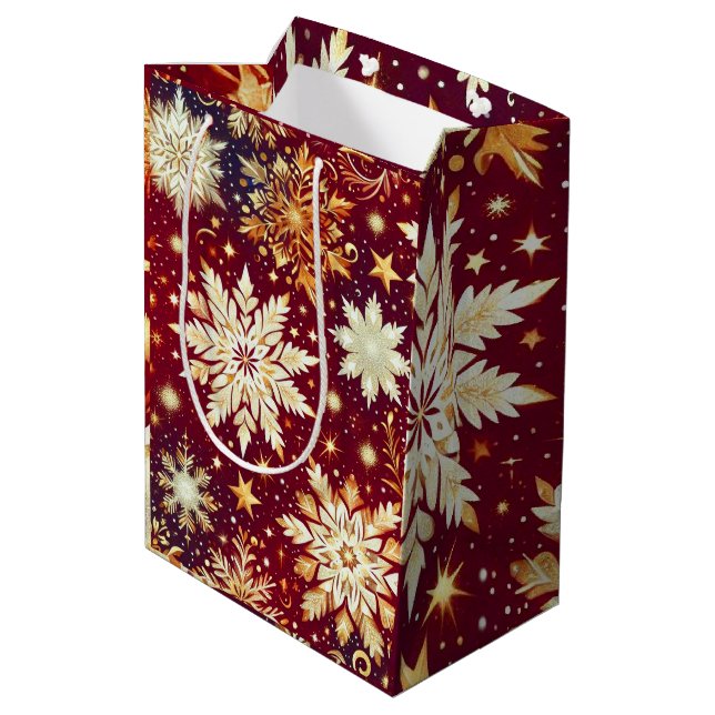 Gold Snow Flakes  Medium Gift Bag (Back Angled)
