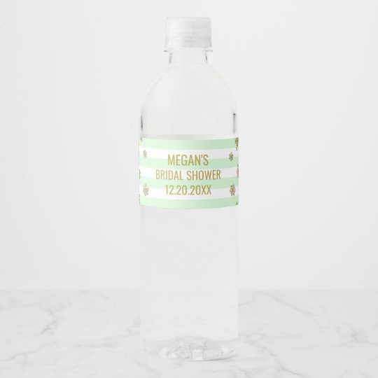 Gold Snow Mint Stripes Winter Bridal Shower Water Bottle Label