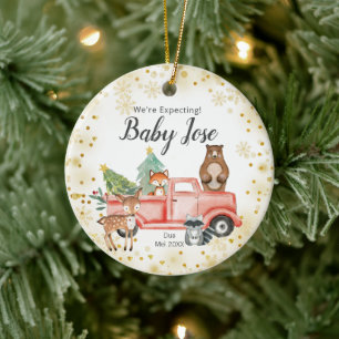 Gold Snowflake Animal Truck We're Expecting Parent Ceramic Ornament