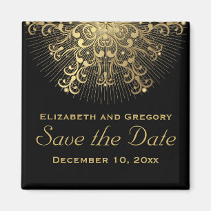 Gold snowflake black winter wedding Save the Date Magnet