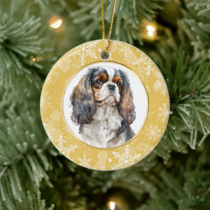 Gold Snowflake Cavalier King Charles Spaniel Ceramic Ornament