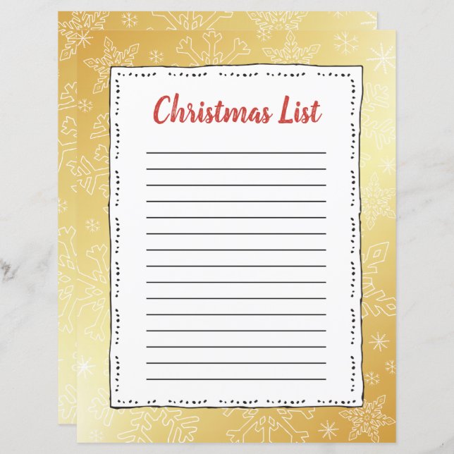 Gold Snowflake Christmas BG Santa Wish List (Front/Back)