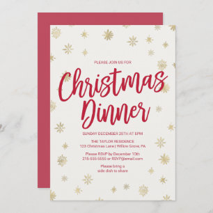 Gold Snowflake Christmas Dinner Invitation