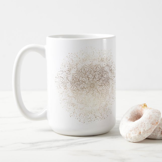 Gold Snowflake Christmas Holiday Coffee Mug (With Donut)