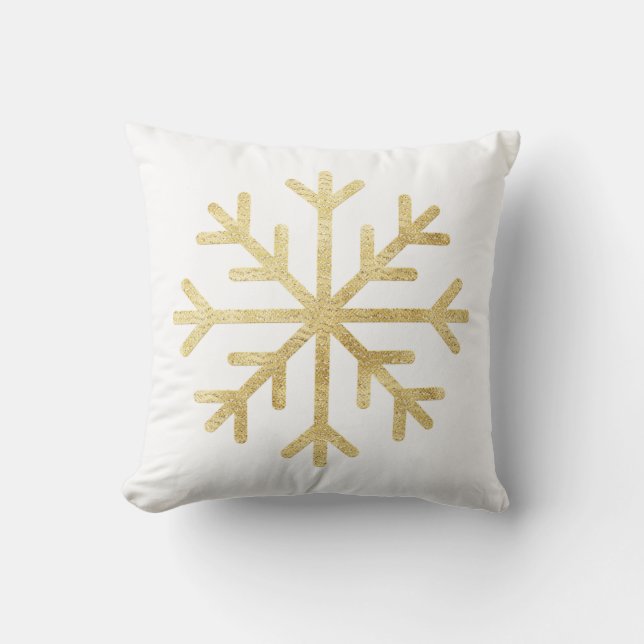 Gold Snowflake Christmas Holiday Seasonal Cushion (Front)