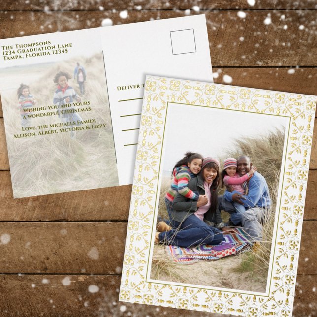 Gold Snowflake Christmas Photo Simple  Foil Holiday Postcard (Creator Uploaded)
