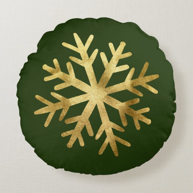 Gold Snowflake Christmas Round Cushion (Front)