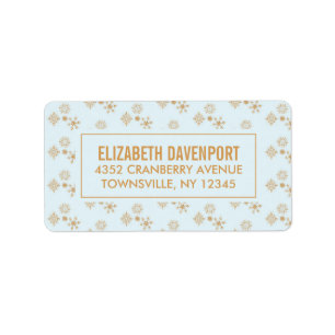 Gold Snowflake Crystals on Frosty Blue - Christmas Label