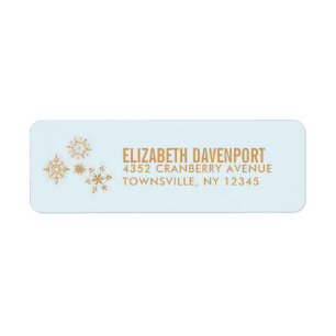 Gold Snowflake Crystals on Frosty Blue - Christmas Return Address Label