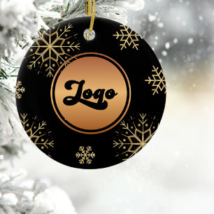 Gold Snowflake Custom Logo Company Business Ceramic Ornament